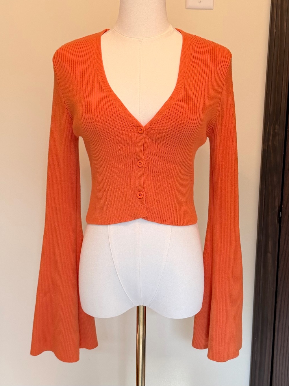 Princess Polly Orange Cropped V-Neck Button Cardigan